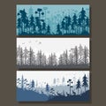 Forest background with trees, deer, birds, grass vector illustration