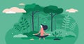 Forest bathing vector illustration. Nature therapy flat tiny person concept Royalty Free Stock Photo