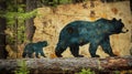 Forest bears walking, textured background, nature art print Royalty Free Stock Photo
