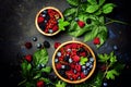 Forest berries, assorted in a bowl, top view Royalty Free Stock Photo