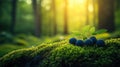 Forest berries on moss at sunrise Royalty Free Stock Photo