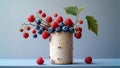 Forest berry arrangement in rustic birch container. Royalty Free Stock Photo
