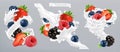 Forest berry and milk splash. Fruit and yogurt. 3d vector icon