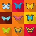 Forest butterfly icons set, flat style