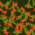 Forest camouflage of various shades of green and orange colors