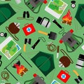 Forest camp seamless pattern. Vector tourist camping background