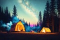 Forest camping illustration with fire in the wild ai generated