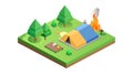 Forest camping with tent and campfire, isometric flat vector, vector design Generative AI Royalty Free Stock Photo