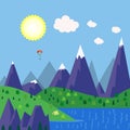 Vector illustration campsite place in mountain lake area. Royalty Free Stock Photo