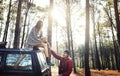 Forest Car Boyfriend Girlfriend Helping Concept