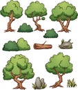 Forest cartoon trees and bushes