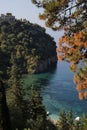 Forest and castle around Valtos beach in Parga Royalty Free Stock Photo