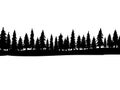 Forest of Christmas fir trees silhouette. Coniferous spruce panorama. Park of evergreen wood. Vector on white background Royalty Free Stock Photo