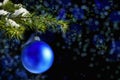 Forest Christmas tree branch with blue ornament Royalty Free Stock Photo