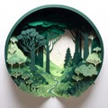 Forest Circle Green Papercut Diorama