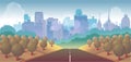 Forest, city and road illustration, vector