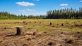 Forest cleared leaving stumps and discarded trees