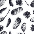 Forest cones seamless pattern. Spruce and pine cones.