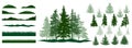 Forest, constructor kit. Silhouettes of beautiful spruce trees, grass, hill. Collection of element for create beautiful forest,