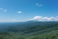 Forest covered foothills of the Blue Ridge Mountains with brilliant blue sky and puffy white clouds Royalty Free Stock Photo