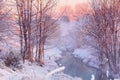 Forest creek in winter forest