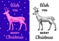 Forest deer with antlers. Merry Christmas banner. New Year label. Poster template. Vintage sticker Flyer or labels Royalty Free Stock Photo