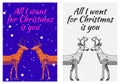 Forest deer with antlers. Merry Christmas banner. New Year label. Poster template. Vintage sticker Flyer or labels Royalty Free Stock Photo