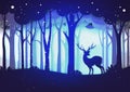 Forest and deer wildlife with winter season landscape and christmas concept on purple color background