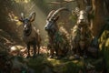Forest deities mythological goats with horns, creature from legends. AI generated