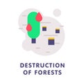 Forest Destruction with Tree in Flame and Stump After Deforestation Vector Illustration