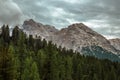 Forest and dolomite alps during a cloudy day, Italy, Trentino