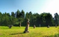 A forest edge with sculptures that give the landscape a touch of mysticism and uniqueness. Royalty Free Stock Photo