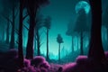 Forest edge under moonlight. Landscape of magical area 3D illustration Generative AI.