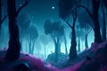 Forest edge under moonlight. Landscape of magical area 3D illustration Generative AI.