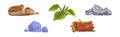 Forest Element and Outdoor Environment Object with Boulder, Log and Leaf Vector Set Royalty Free Stock Photo