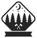 Forest emblem. Black outdoor travel badge. Lumberjack logo