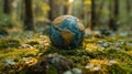 In a forest in Europe and Africa, a globe rests on moss Royalty Free Stock Photo