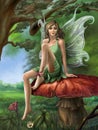 Forest fairy resting on a mushroom