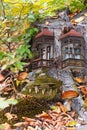 Forest fairy-tale landscape with housing in an old stump Royalty Free Stock Photo