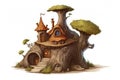 Forest fairytale house in an old tree will take away on a white background