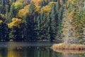 Forest in fall foliage surrounding the Lac des Femmes Royalty Free Stock Photo