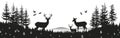 Forest Family: Silhouette of Deer with Fawn and Fir Trees - Wildlife Adventure, Hunting, Camping - Vector Illustration for Logo Royalty Free Stock Photo