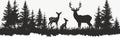 Forest Family: Silhouette of Deer and Fawn Among Fir Trees - Wildlife Illustration for Hunting, Camping, and Nature Logo Royalty Free Stock Photo