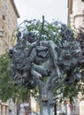 Forest faun bronze street fountain statue in Budapest, Hungary.