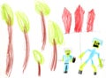 Forest and fence. An original illustration drawn by a child Royalty Free Stock Photo