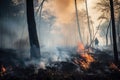 Forest fire with burning dry grass and trees in the background, Nature disaster concept, forest fire with trees on fire