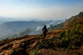 Forest Fire Burning in Loei Province the high land forest. Amongst the forested hills some local people continue to live self Royalty Free Stock Photo