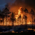 Forest fire burning out of control - AI Generated Royalty Free Stock Photo