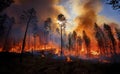 Forest fire burning out of control - AI Generated Royalty Free Stock Photo