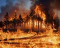 Forest fire burning out of control - AI Generated Royalty Free Stock Photo